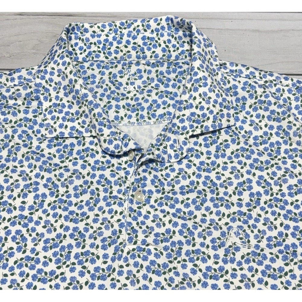 Rhoback Polo Shirt Mens 3XL Blue Floral Performance Golf Stretch Lightweight Dog